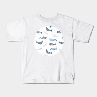 Watercolor Whales humpback, blue, orca, beluga, narwhal Kids T-Shirt